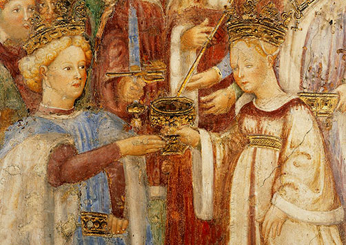 Theodelinda-passes-the-goblet-to-her-future-husband-AuthariFresco,-1444,-by-the-brothers-Ambrogio Theodelinda passes the goblet to her future husband AuthariFresco, 1444, by the brothers Ambrogio