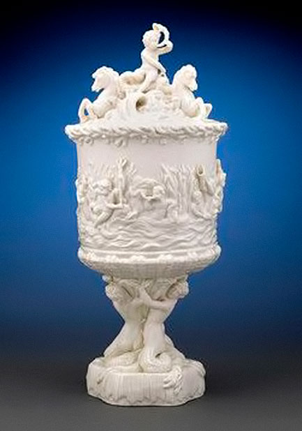 monumental-Belleek-porcelain-ice-pail This-monumental-Belleek-porcelain-ice-pail-and-cover,-known-as-the-Prince-of-Wales-Ice-Pail,-is-a-testament-to-the-excellence-of-Belleek-artistry.-c
