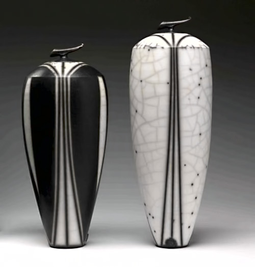 black-and-white-raku-vessels-Tim-Andrews-500x522 Tim AndrewsTall black and white raku vessels- Tim Andrews