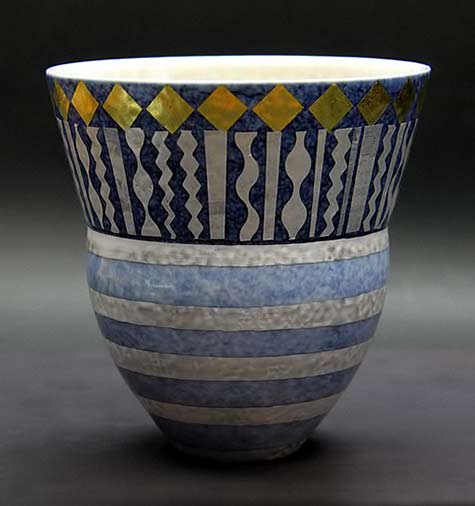 Tomoko-Takahashi-ceramic-yunomi Tomoko Takahashi ceramic yunomi with geometric patterns