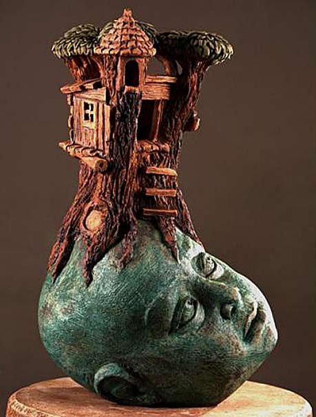 Tree-House-I-Never-Got-to-Build-Clayton-Thiel Clayton-Thiel-ceramic-head sculpture