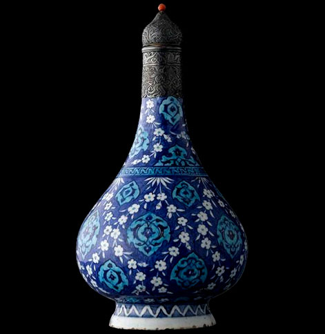 Turkish-ceramic-Bottle-with-medallions-and-flowering-branches.-Turkey,-'Iznik',-c.-1535-45 Turkish ceramic Bottle with medallions and flowering branches.-Turkey,-'Iznik',-c.-1535-45