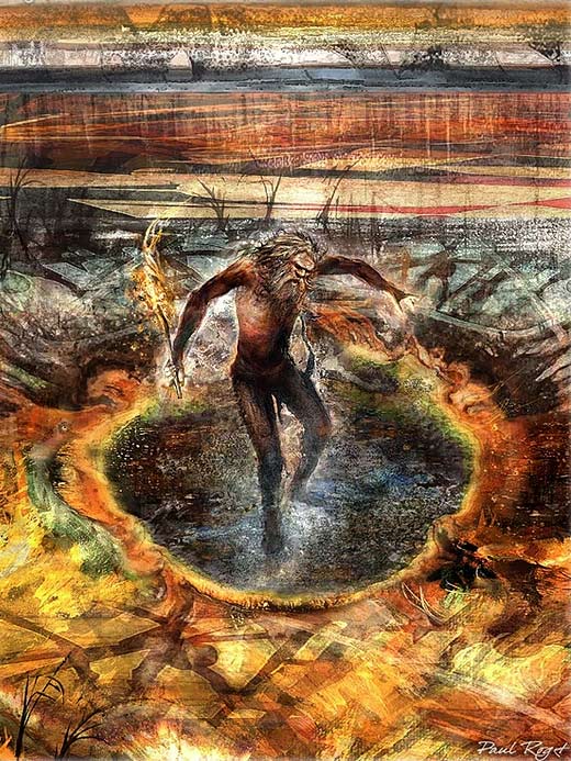 Turning-Fire -Paul-Roget Turning-Fire -Paul-Roget Aboriginal man in a fire pit