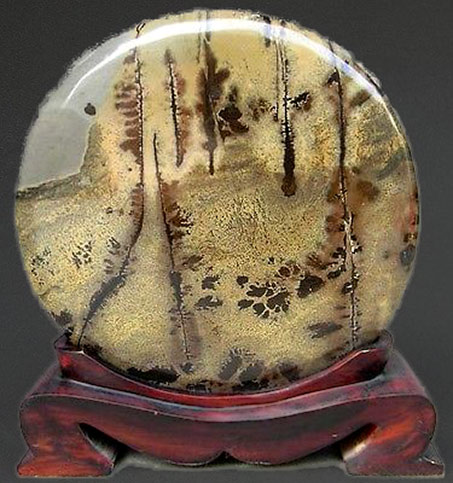 Gohua stone moon-Bonsai-Suseki-gold-forest-in-high-mountain Gohua stone moon-Bonsai-Suseki-gold-forest-in-high-mountain on wooden base