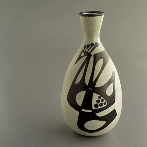 Vase-by-André-Bioley-1950's Vase with abstract bird motif by-André-Bioley-1950's