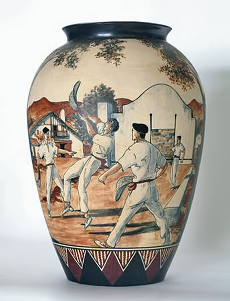Vase-de-Ciboure-en-grès,-décor-Basque