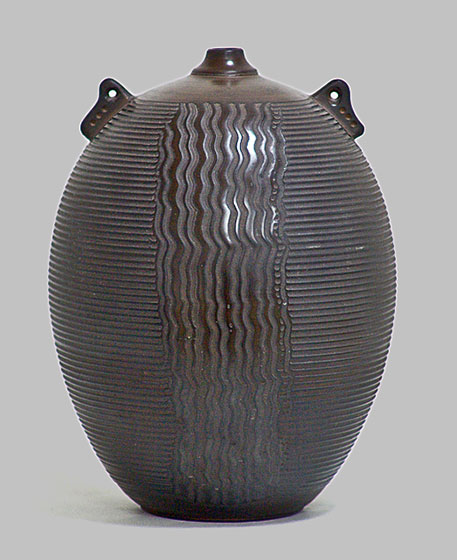 Vase_Waterfall-Mikhail Fomiryakov Mikhail Fomiryakov Vase Waterfall 2000 incised ovoid vessel with twin lugs