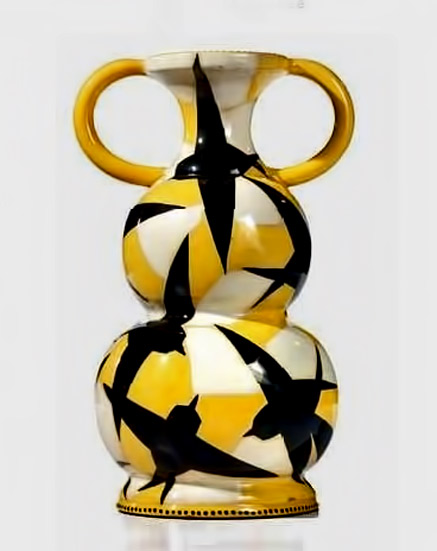 Mazzotti-futurist-vase-437x551 Vaso-Volo-di-Uccelli-par-Tullio-Mazzotti vase with flying black birds on yellow and white
