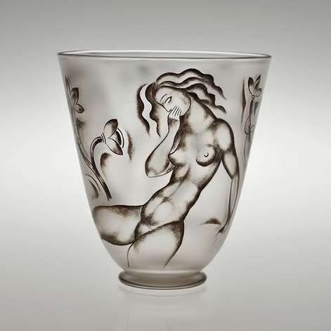 Vicke-Lindstrand-(airlines,-1904-1983),-ORREFORS,-Enameled-Glass-Vase Vicke Lindstrand (airlines, 1904-1983), Orrefors, Enameled Glass Vase.