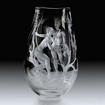 Vicke-Lindstrand-Kosta,-Mid-Summer-Nights-Dream-Engraved-Glass-Vase Vicke Lindstrand (Swedish, 1904-1983), Kosta, 'Mid Summer Nights Dream' engraved glass vase.