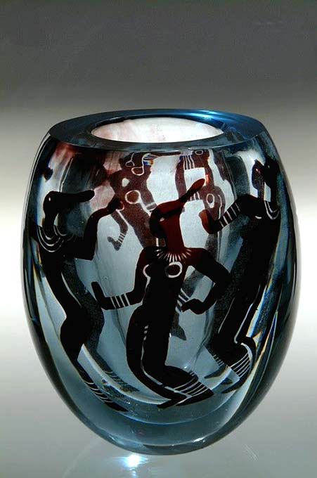 Vicke-Lindstrand-(-Orrefors,-'African-Dancers'-Graal-Glass-Vase Vicke-Lindstrand--Orrefors,-'African-Dancers'-Graal-Glass-Vase