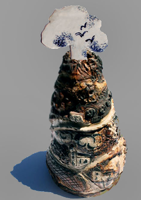 Village-in-the-Clouds,-Lydia-Corbett Village in the Clouds, 1990 stoneware with separate porcelain cloud