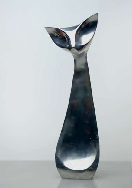 Vintage-60s-NAMBE-Myklebust-CAT-Abstract-MODERNIST-Sculpture-Mid-Century-Modern Myklebust stainless steel abstract cat sculpture