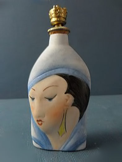 Vintage-Art-Deco-1925-Perfume-Bottle-German-Porcelain-Lady-Head-Crown-Top Art Deco-1925-Perfume Bottle German Porcelain Lady Head Crown Top