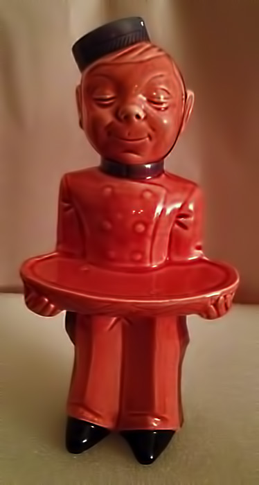 ceramic-bellhop-decanter-374x700 Vintage-ceramic Bellhop-German-Decanter in red