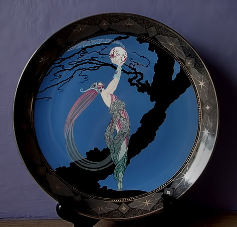 Royal-Doulton-House-of-Erte-Fireflies-plate Vintage-Royal-Doulton-House-of-Erte-Fireflies-collectible-plate,-French-fashion-art-plate,-Franklin-Mint-ShoponSherman-etsy