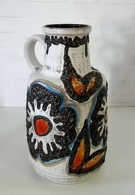 Mid-century-60s-floor-vase VINTAGE-SIXTIES-MID-CENTURY-GERMAN-CERAMIC-FAT-LAVA-ART-POTTERY-FLOOR-VASE-60'