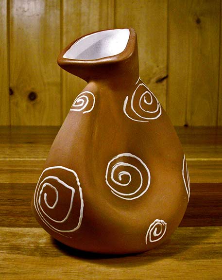 Vintage-studio-Fischer-biomorphic-vase Vintage studio Fischer biomorphic vase - with white spiral motifs on brown matt glaze