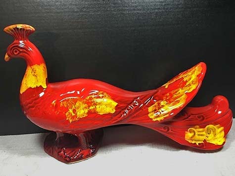 Vtg-Red-Ceramic-Peacock-Beautiful-J76-USA Vtg-Red-Ceramic-Peacock