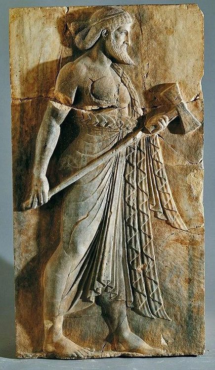 Vulcan-(Hephaestus),-Roman-relief Vulcan-(Hephaestus),-Roman-relief-(marble),-from-Herculaneum,-c