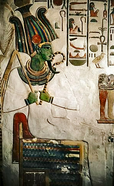 osiris-god-of-underworld-painting-367x596 wall-painting-in-the-tomb-of-Queen-Nefertari.-Osiris,-god-of-the-underworld,-in-his-green-form