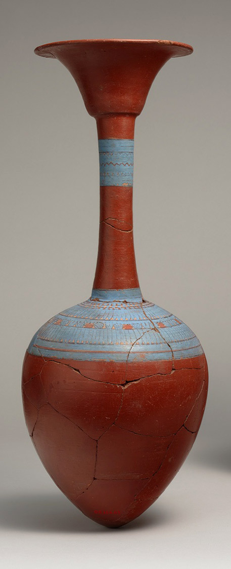 water-bottle-from-tutankham-457x1123 Water bottle from Tutankhamun, Egypt in red and blue with a long neck and flared lip
