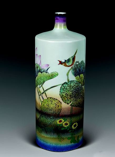 Wave-pride-porcelain-bottle Jingdezhen porcelain bottle with bird motif