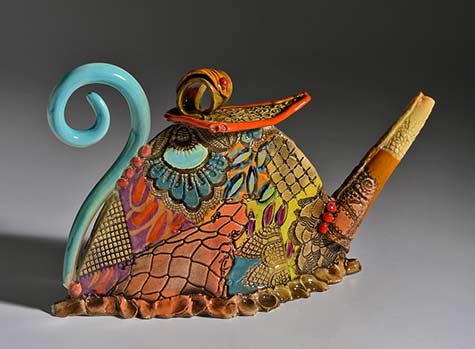 WideFreeFormTeaPot-Gail-Mackiewic Gail-Mackiewic teapot with many geometric patterns