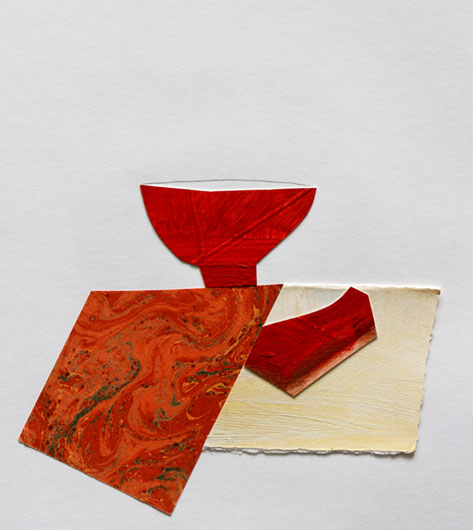 Nancy-Selvin-mixed-media-on-paper Works-—-Nancy-Selvin red tea bowl-w-Marbled-Napkin,-MixMedia-on-Paper,-10x11,-2009