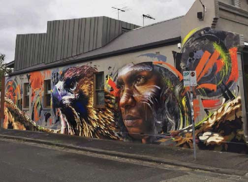 bunjil-street-mural www.sirum1.com on Instagram “Recent collaboration with the awesome adnate complete bunjil adnate sirum melbournestreetart Photo thanks to deansunshine