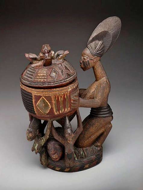 Nigerian-Female-Offering-Bowl Yoruba-Olumeye-(Kneeling-Female-Offering-Bowl),-Nigeria---