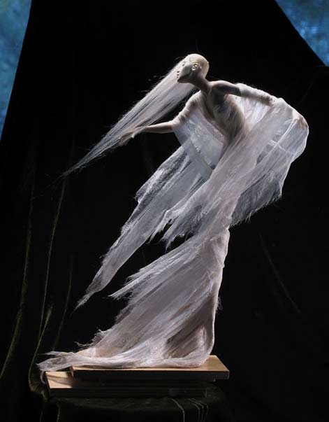 Yuki-Onna,-snow-spirit,-underway-in-Kato-Polyclay,-paper-and-silk.-Ramie-fiber-for-her-hair.-She-stands-around-12inches--tall Yuki-Onna,-snow-spirit,-underway-in-Kato-Polyclay,-paper-and-silk.