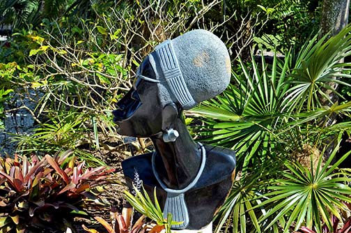 ZimSculpt-at-Naples-Botanical-GardenGray-Lensman-QX!-- Shona sculpture at Naples Botanical Garden Gray-Lensman-QX!--female bust