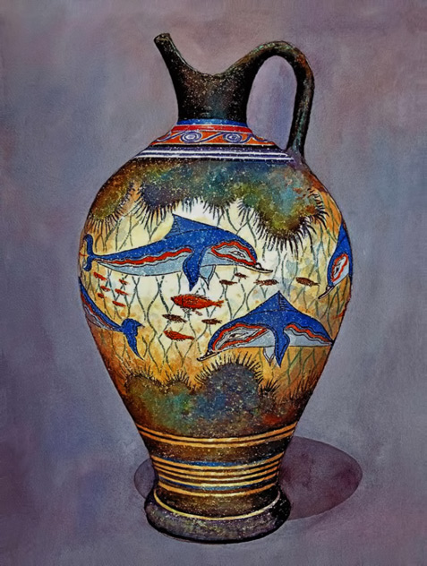 Zografos-Gallery-minoan-pottery Zografos-Gallery---Minoan-Urn-II with blue and red dolphins