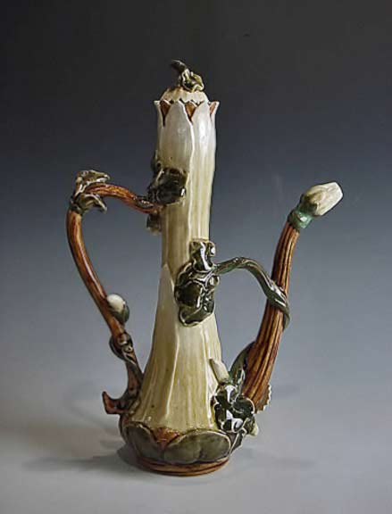 Zsolnay-Art-Nouveau-teapot Zsolnay-Art-Nouveau-teapotTurkish coffee server with lid c. 1880Hand-painted majolica undulating leaves and buds...