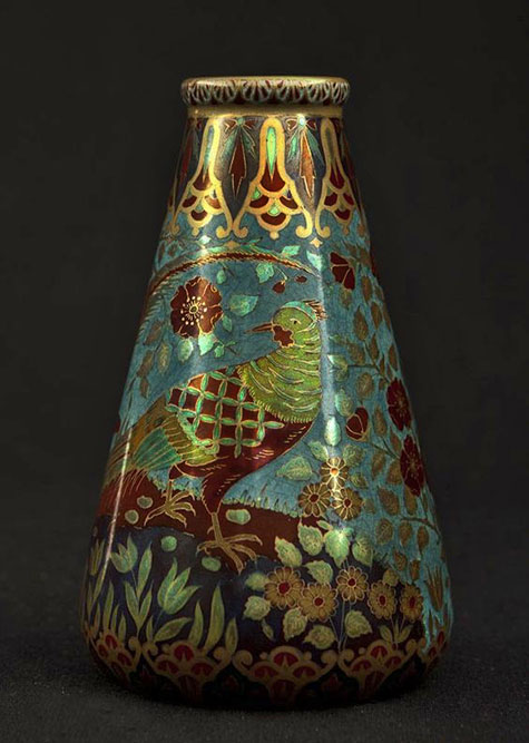 Zsolnay-Vase-with-Bird-and-Flower-Decor Zsolnay Vase with Bird and Flower Decor
